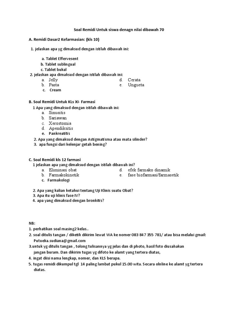 Soal Remidi Untuk Siswa Denagn Nilai Dibawah 70 | PDF