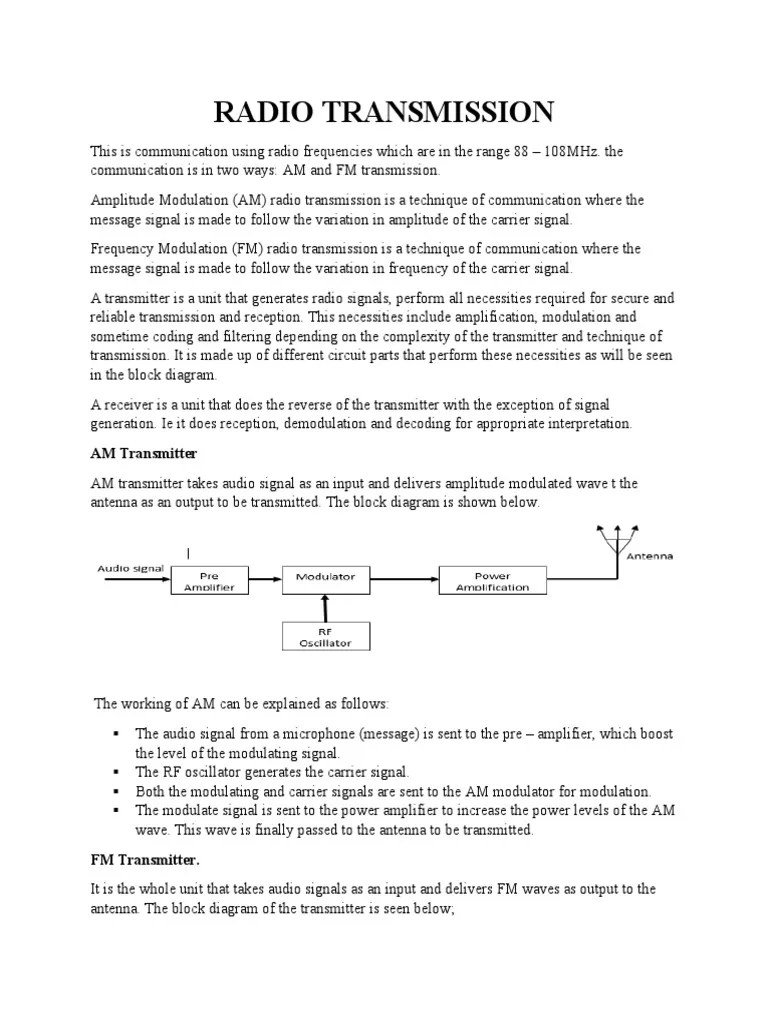 Radio Transmission AM Transmitter PDF Frequency Modulation Radio
