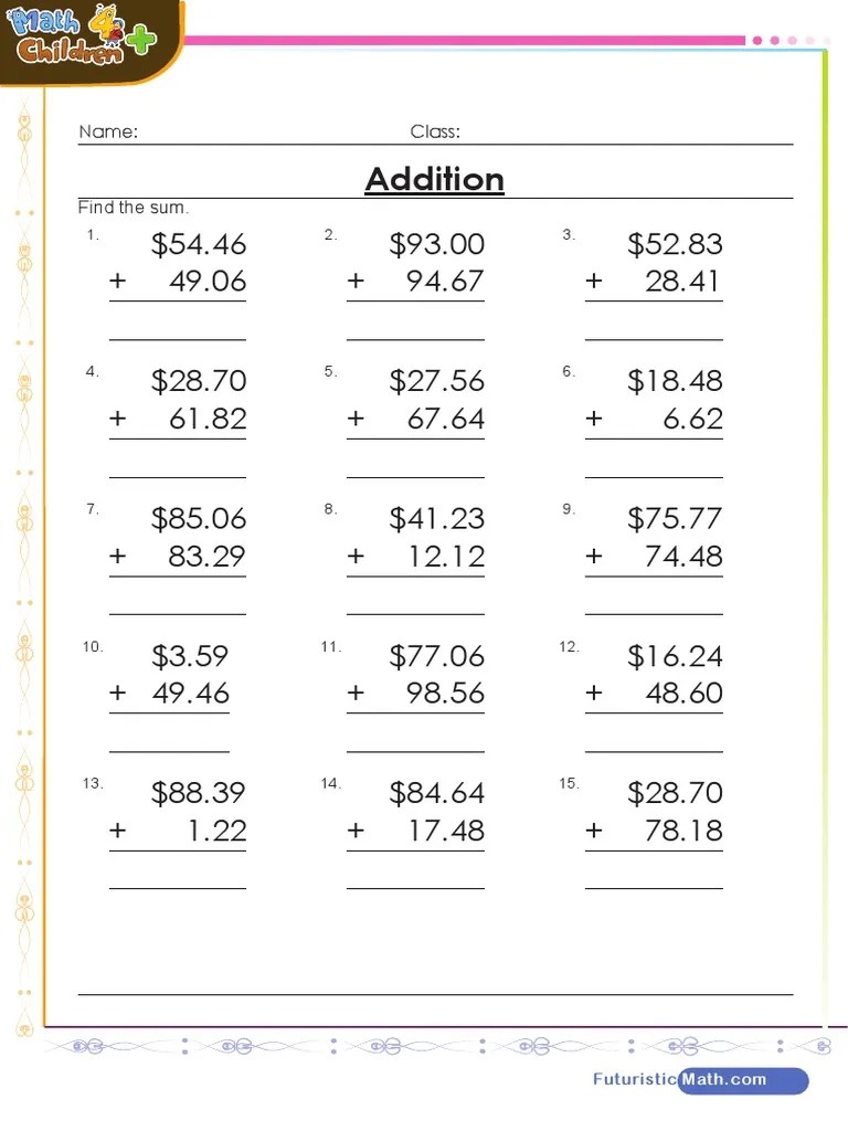 Adding Money Worksheet | Pdf