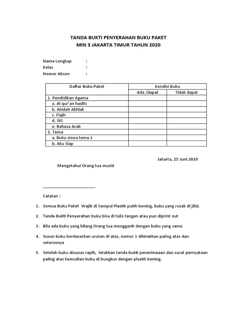 Tanda Bukti Penyerahan Buku Paket | PDF