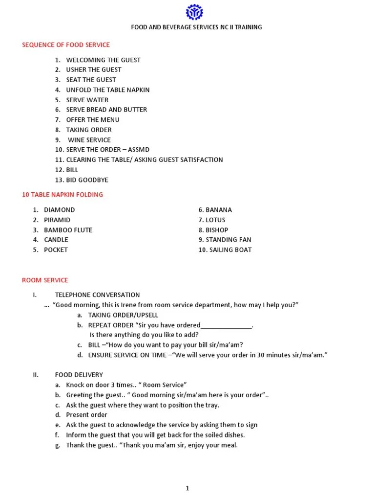 FBS Sequence of Food Service PDF Hors D'oeuvre Meal