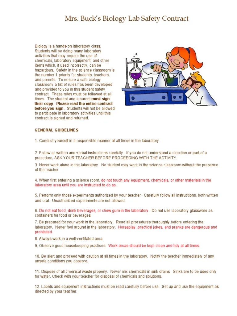 Biology Lab Safety Contract PDF Laboratories Classroom