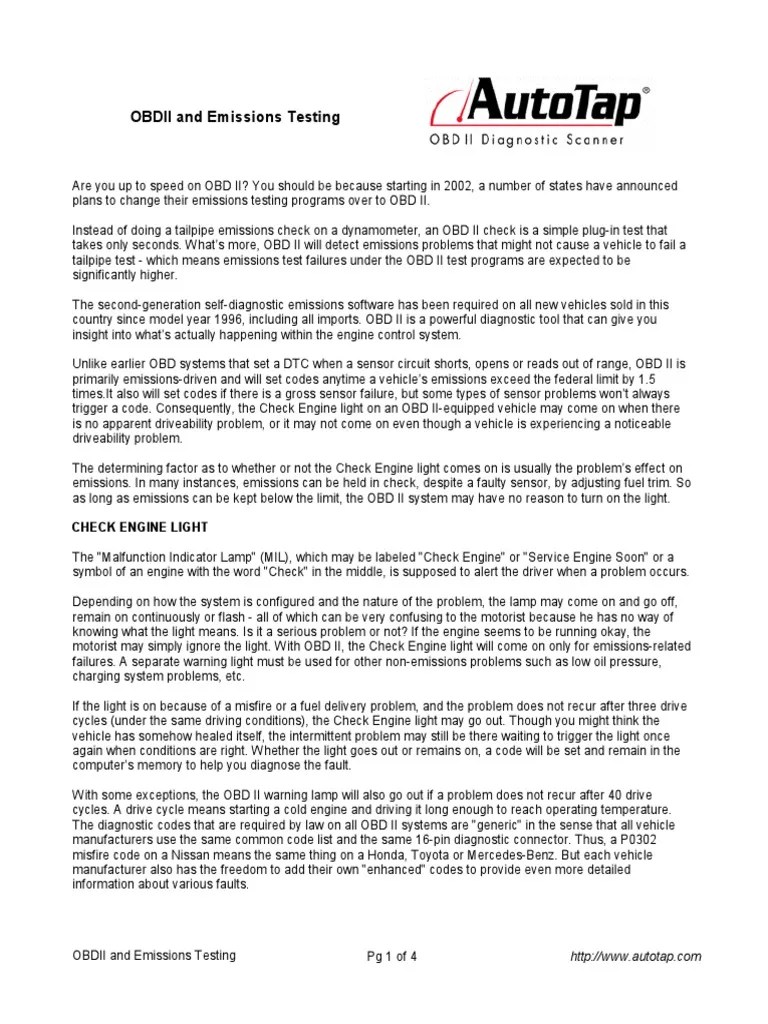 OBDII and Emissions Testing Check Engine Light PDF Engines Machines