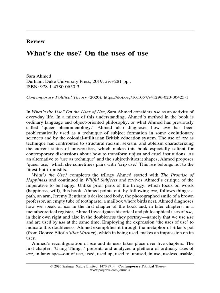 What's The Use? On The Uses of Use Review PDF Utilitarianism