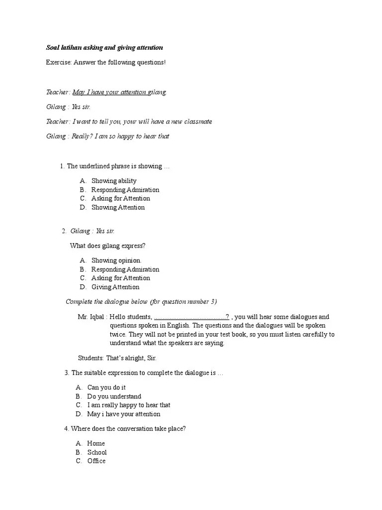 Latihan Soal Asking and Giving Attention | PDF