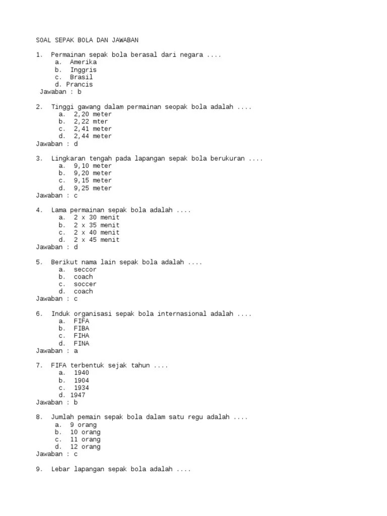 Soal Dan Jawaban Tentang Sepak Bola – Goreng