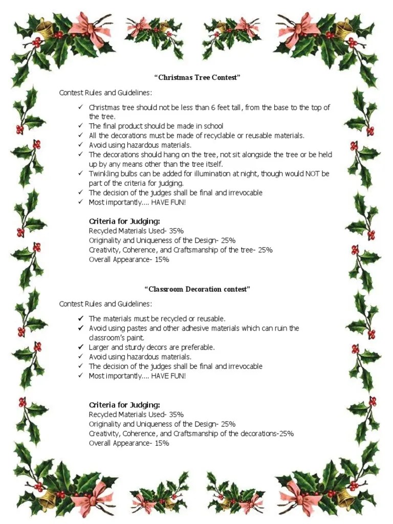"Christmas Tree Contest" Criteria For Judging PDF