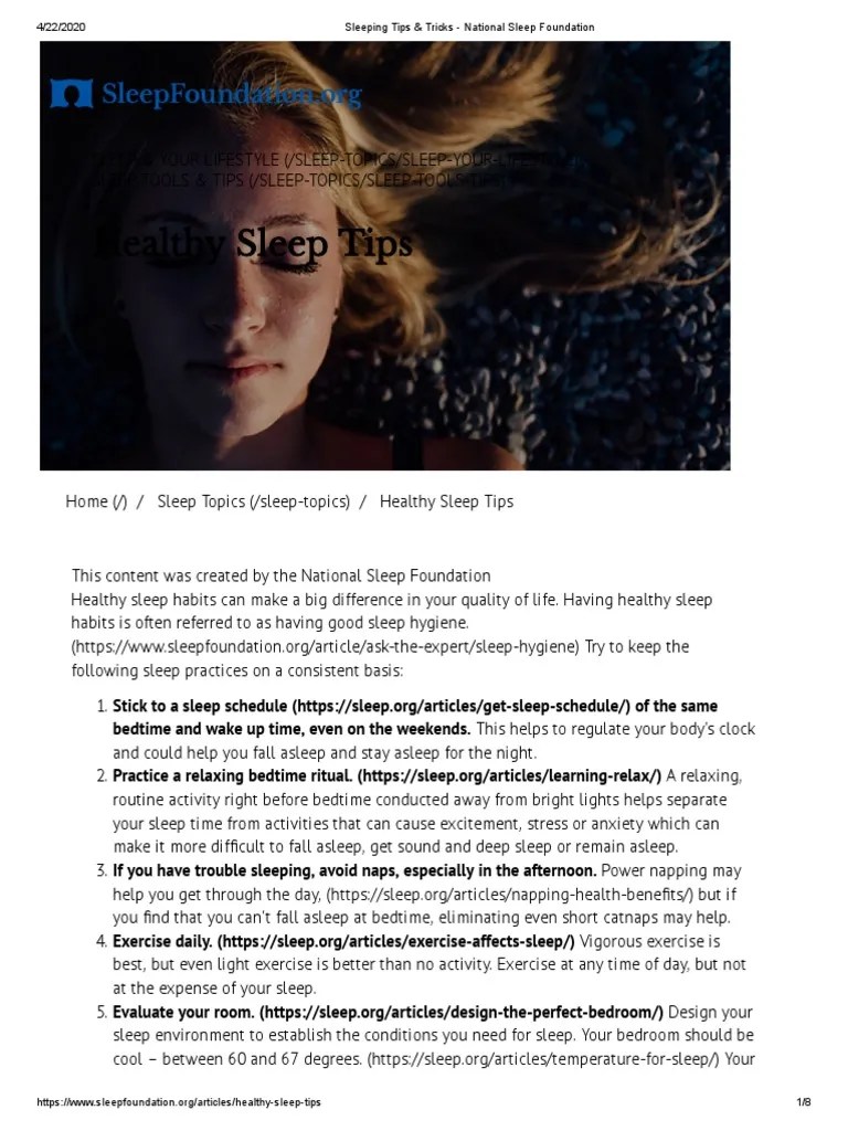 Sleeping Tips & Tricks National Sleep Foundation PDF Sleep Dream