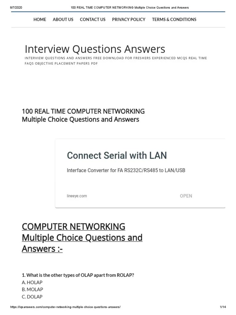 100 REAL TIME COMPUTER NETWORKING Multiple Choice Questions and Answers