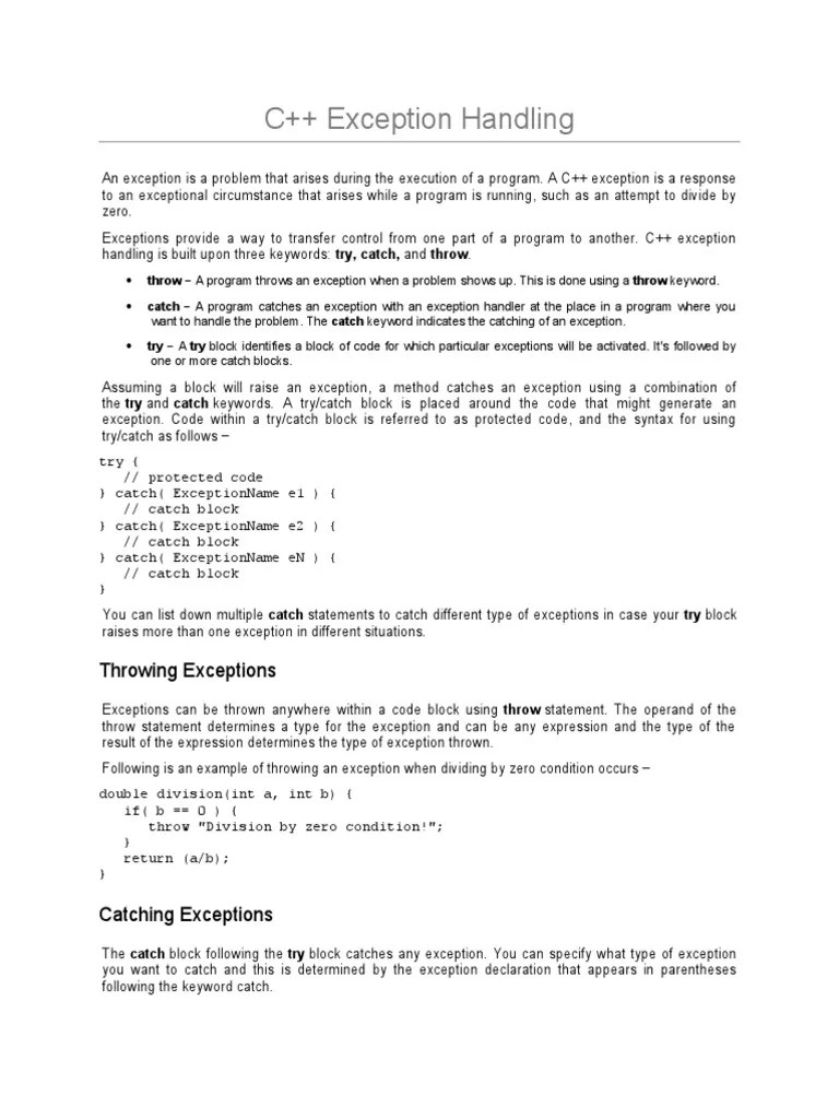 C++ Exception Handling Throwing Exceptions Download Free PDF C++ Programming Paradigms