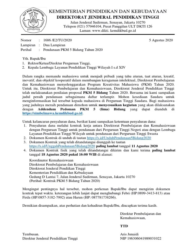 Pengumuman Pendanaan PKM 5 Bidang Tahun 2020 | PDF