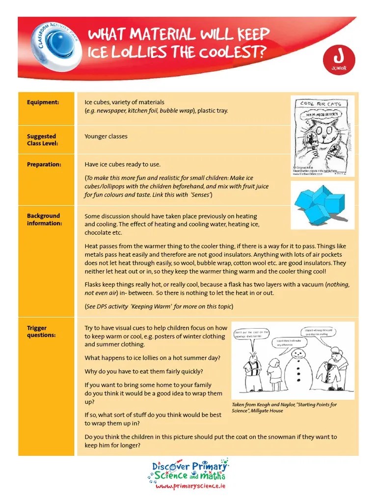 What Material Will Keep Ice Lollies The Coolest? Equipment PDF Ice