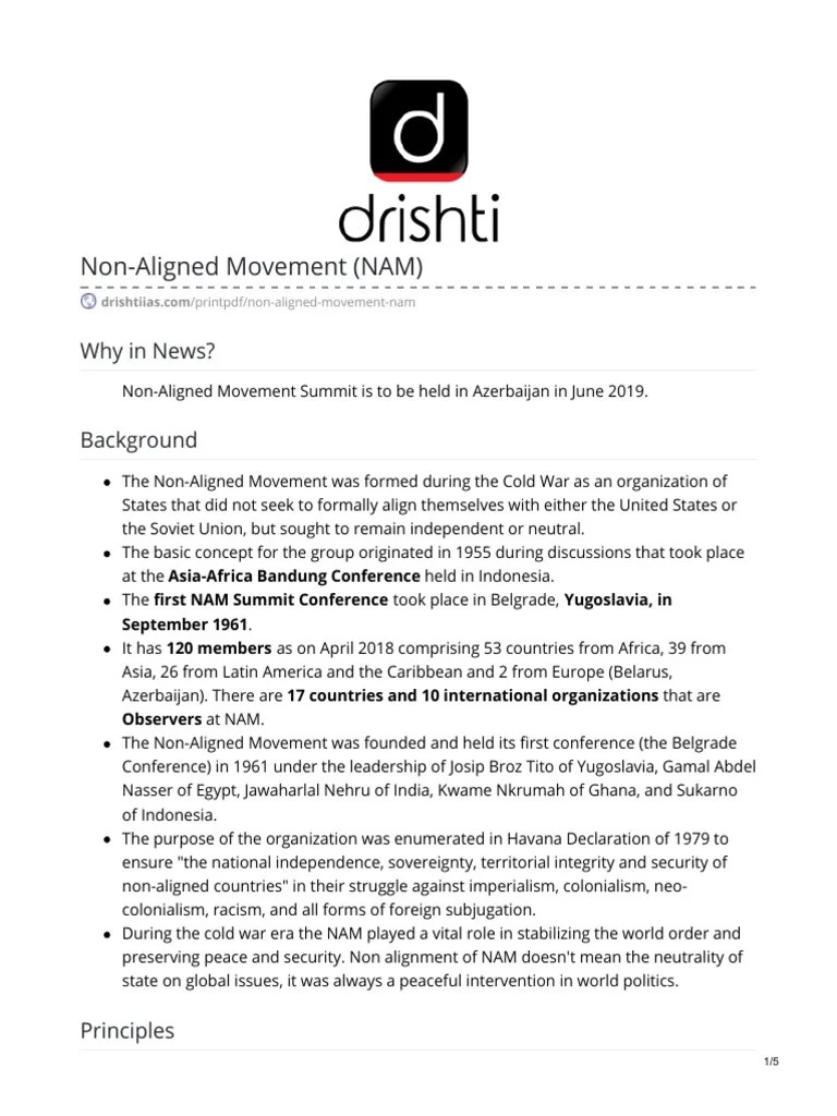 Non Aligned Movement Nam PDF Non Aligned Movement Diplomacy