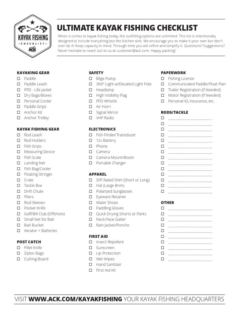 Ultimate KayaK Fishing Checklist PDF Fishing Tackle Equipment