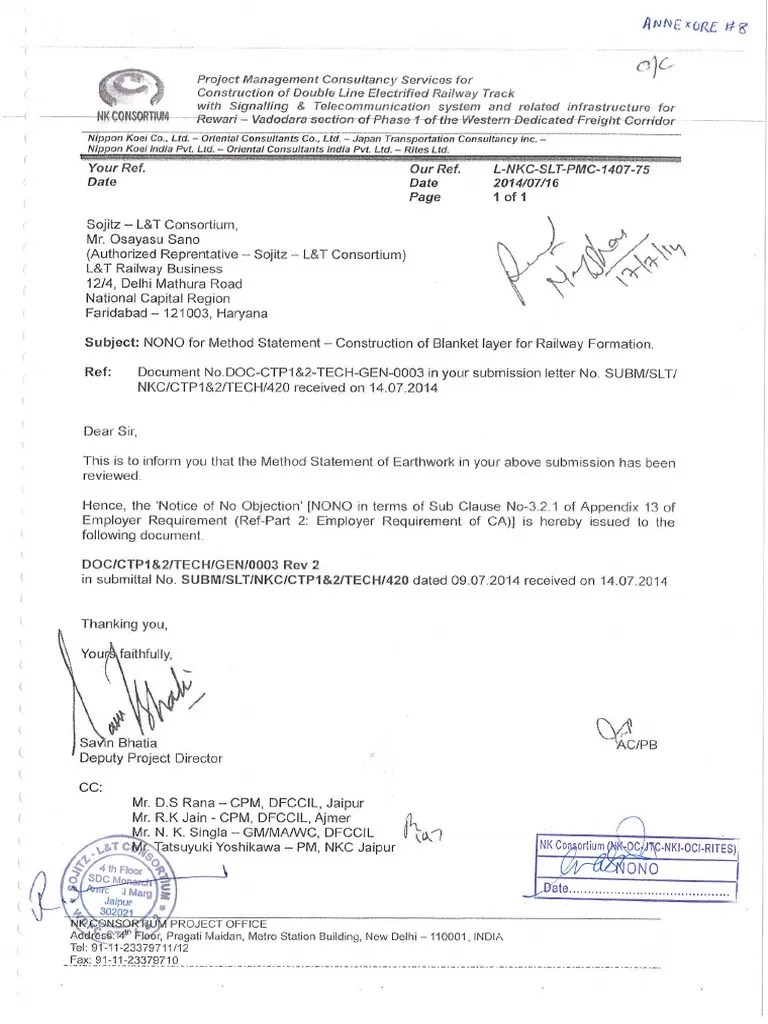 Method Statement For Constructoin of Blanket Layer For Railway