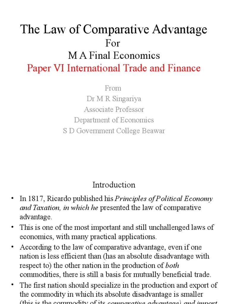 The Law of Comparative Advantage PDF Comparative Advantage Economic Theories
