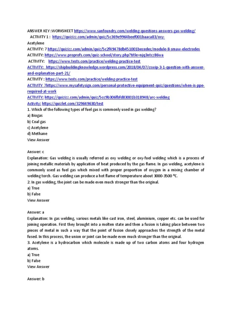 Answer Key Worksheet | PDF | Occupational Safety And Health