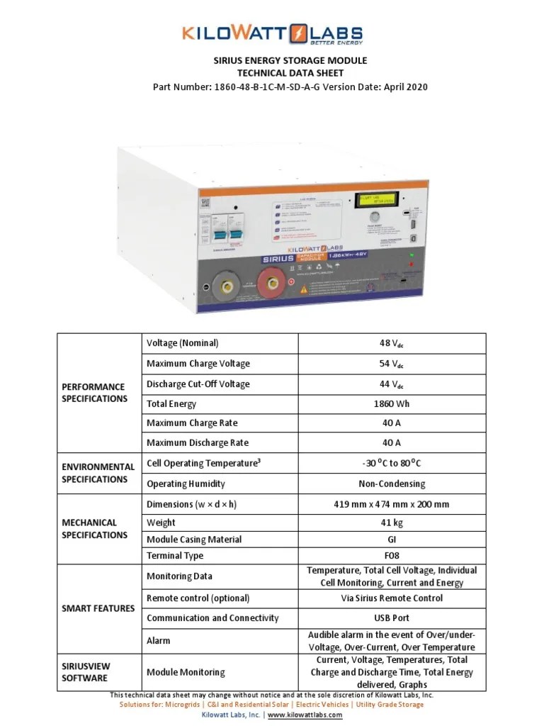 Kilowatt Labs SiriusTechnical Data Sheet186048B1CMSDAG PDF