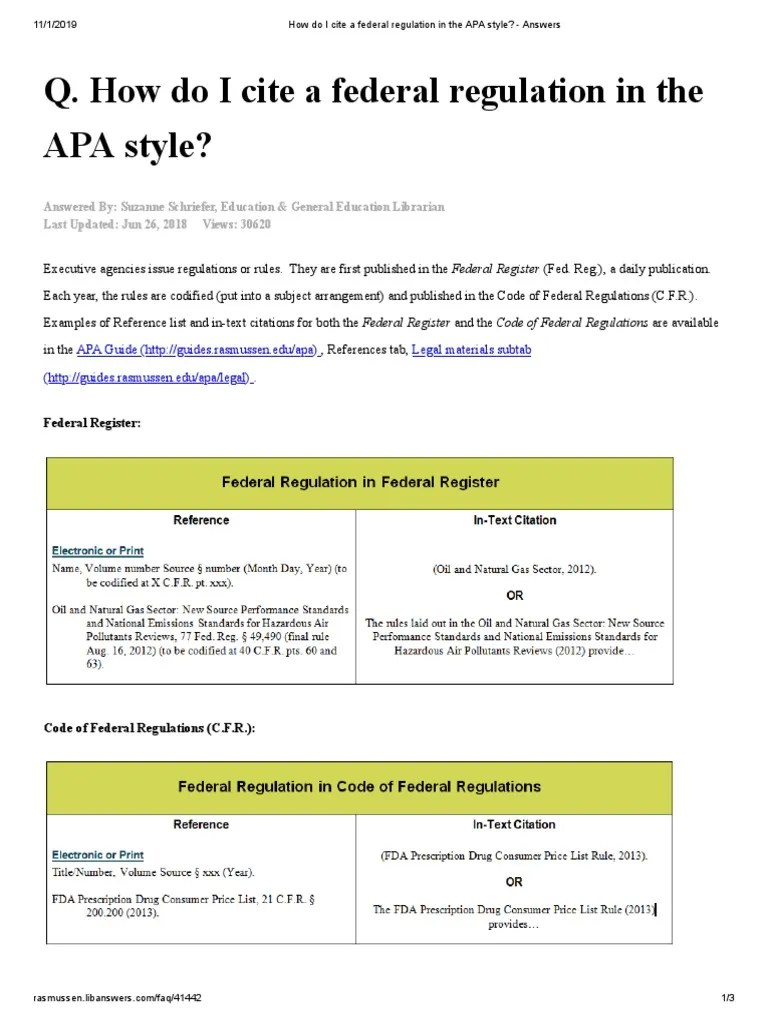 How Do I Cite A Federal Regulation in The APA Style Answers