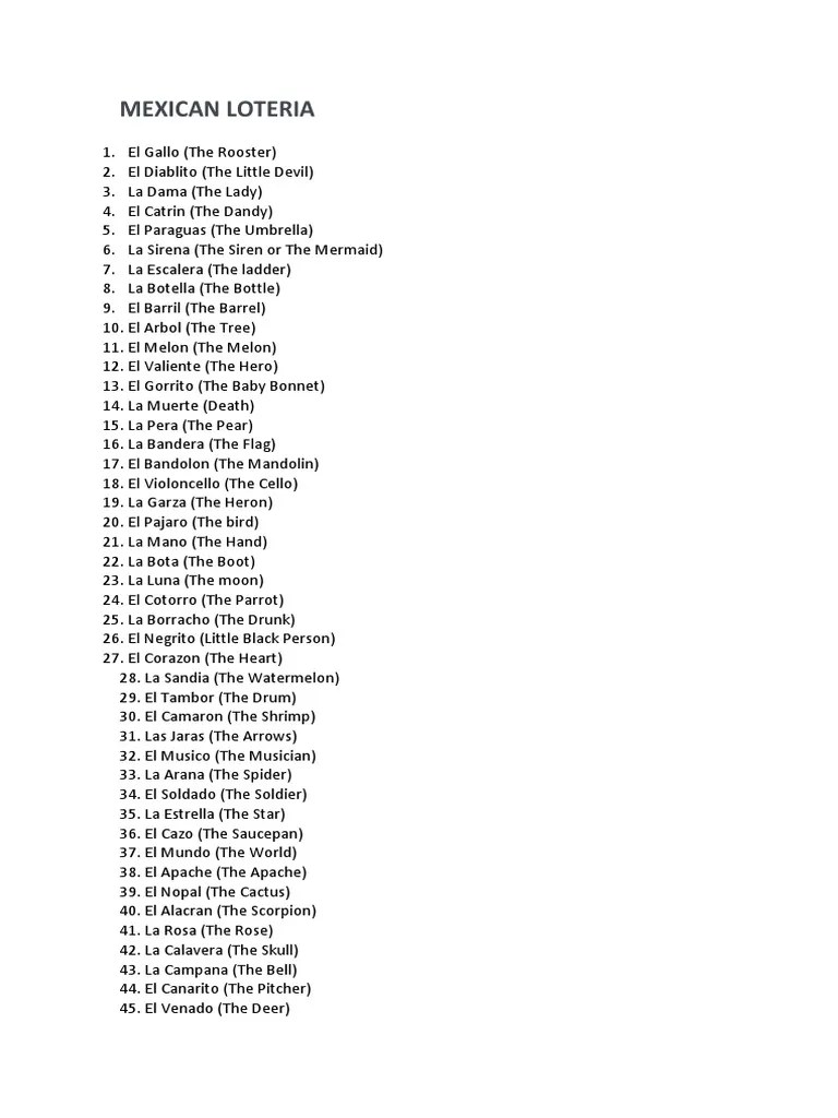Mexican Loteria PDF