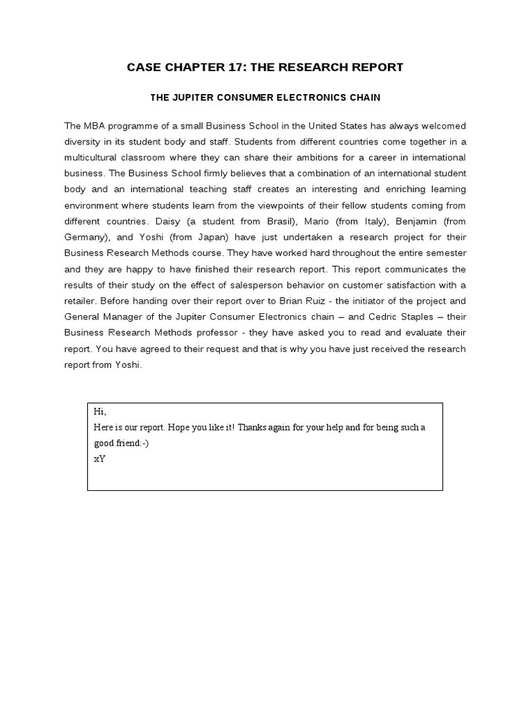 Case Chapter 17 The Research Report The Jupiter Consumer Electronics
