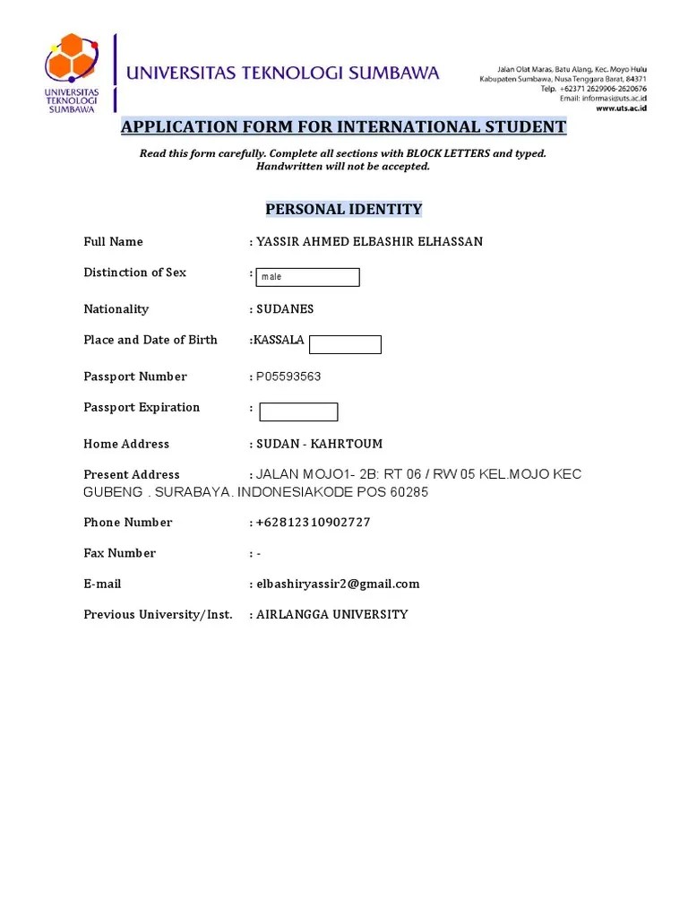 Application Form UTSGAS PDF Indonesian Language