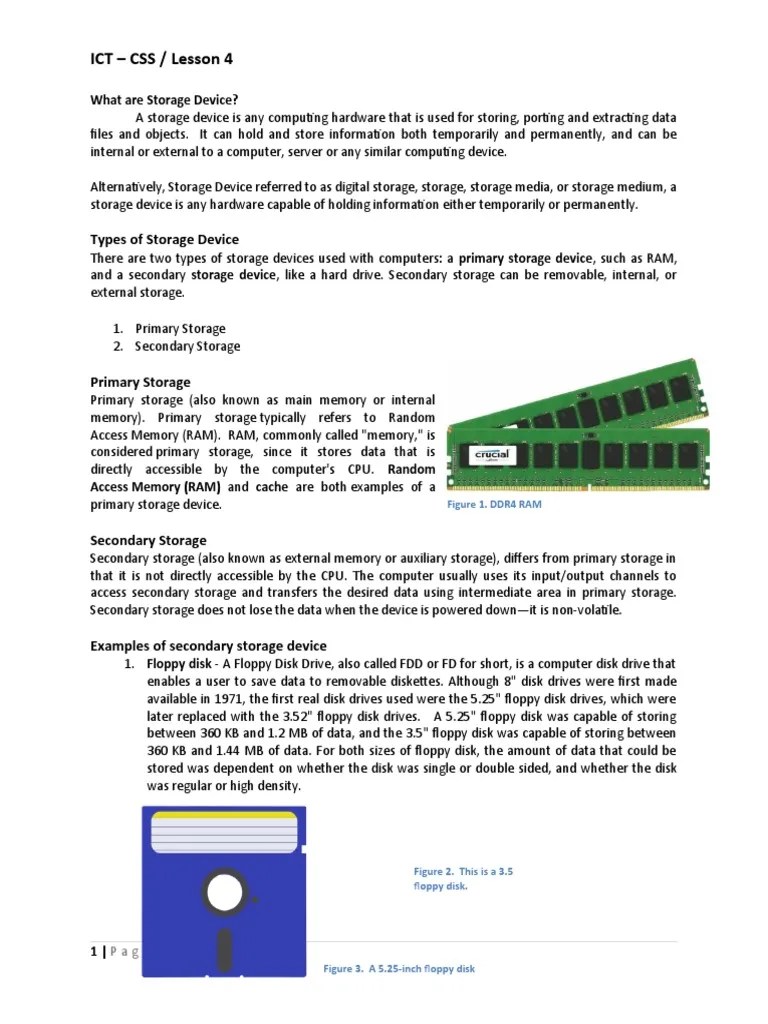 ICT CSS / Lesson 4 Types of Storage Device Download Free PDF