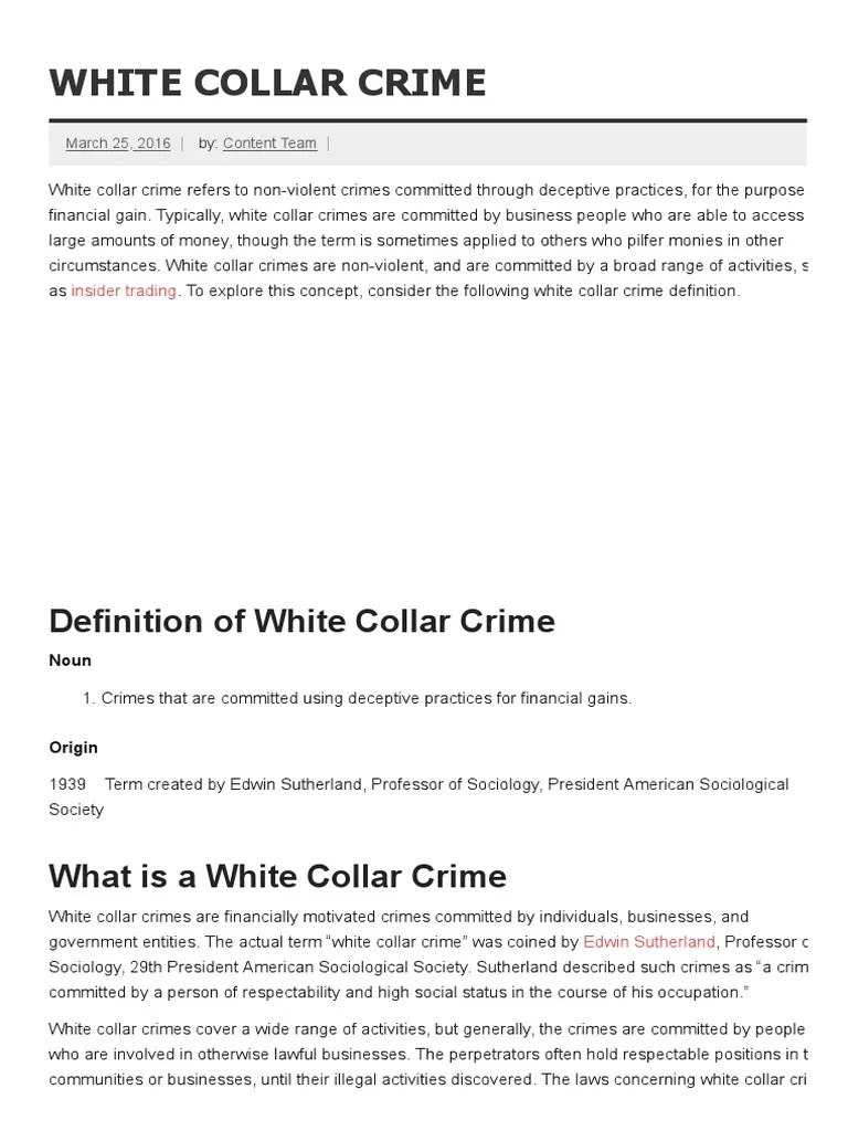 White Collar Crime Definition, Examples, Cases PDF Fraud