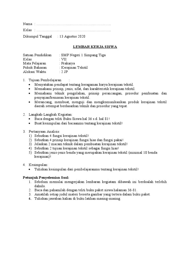 LKS - Kerajinan Tekstil - Kelas 7 | PDF