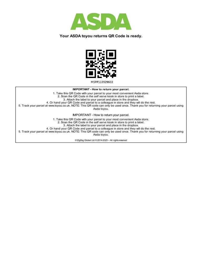 Your ASDA Toyou Returns QR Code Is Ready. IMPORTANT How To Return