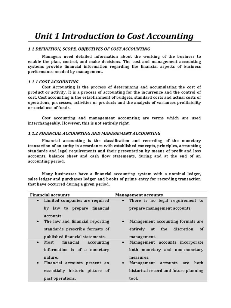 Unit 1.introduction To Cost Accounting PDF Cost Accounting