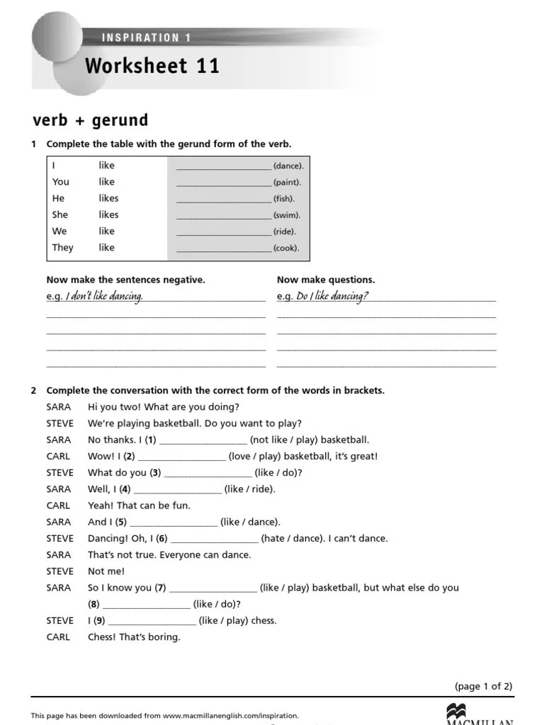 Verb Gerund INSP1 - ws11 | PDF | Grammar | Cognitive Science