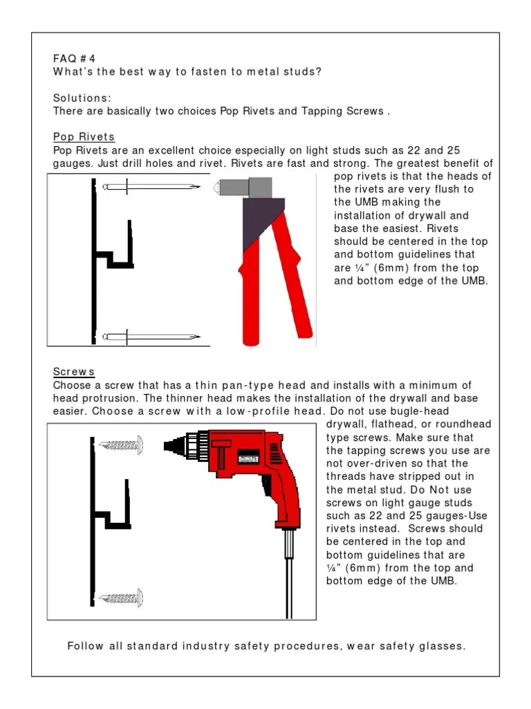 FAQ 4 What's The Best Way To Fasten To Metal Studs? Solutions PDF