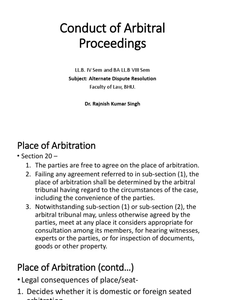 Conduct of Arbitral Proceedings Ll.B. Iv Sem and Ba LL.B Viii Sem