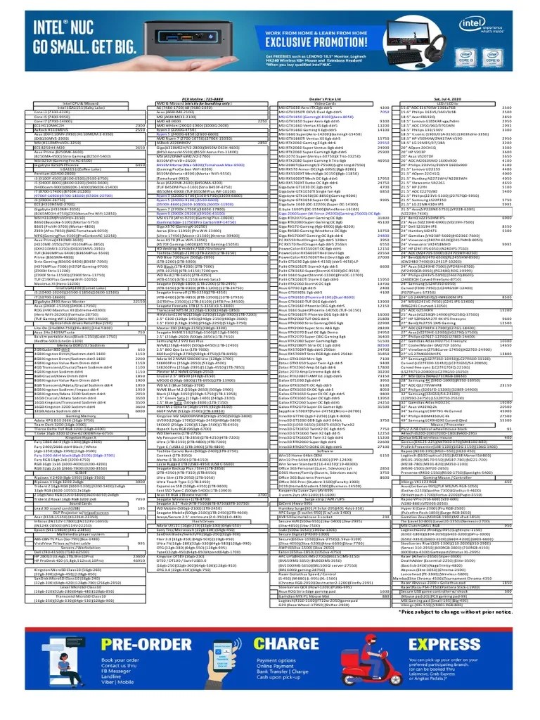 PC Express Dealers Pricelist July 4 2020 PDF PDF Hdmi Computer Hardware