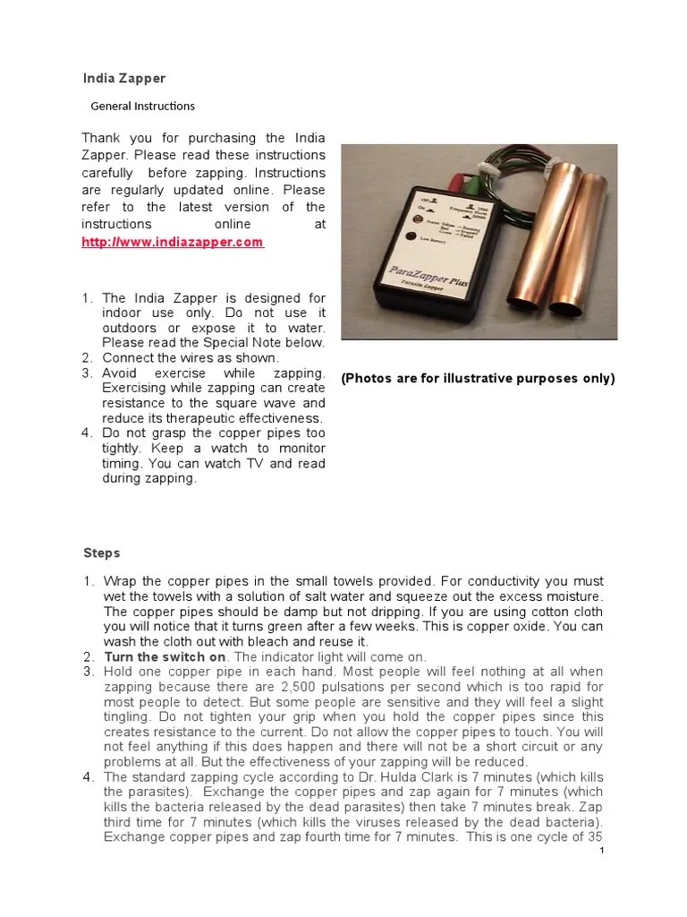 India Zapper General Instructions PDF Diarrhea Nature