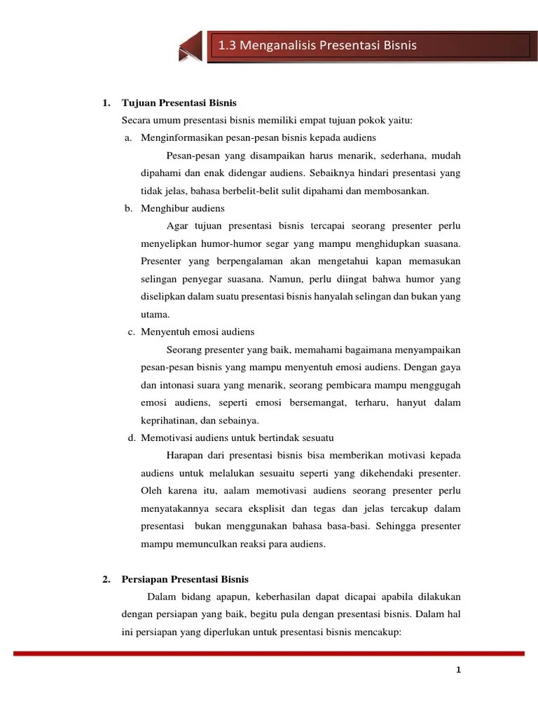 K.D 3.3 Menganalisis Presentasi Bisnis | PDF