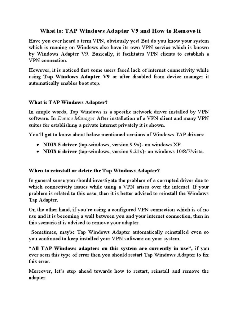 What Is TAP Windows Adapter V9 and How To Remove It PDF Device