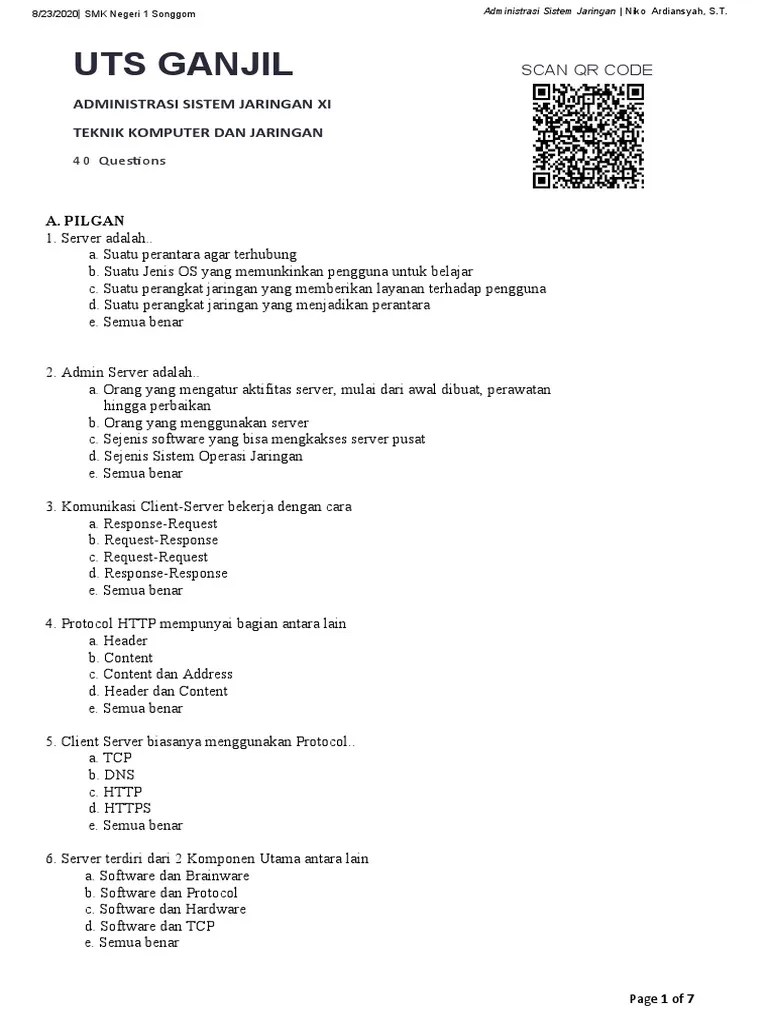 Soal UTS 2020 - 2021 SEMESTER GANJIL (Administrasi Sistem Jaringan) | PDF