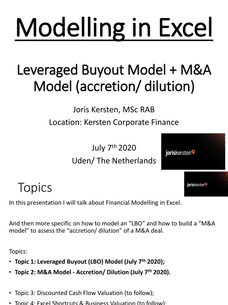 Modelling in Excel Leveraged Buyout Model + M&A Model (Accretion/ Dilution) PDF Leveraged