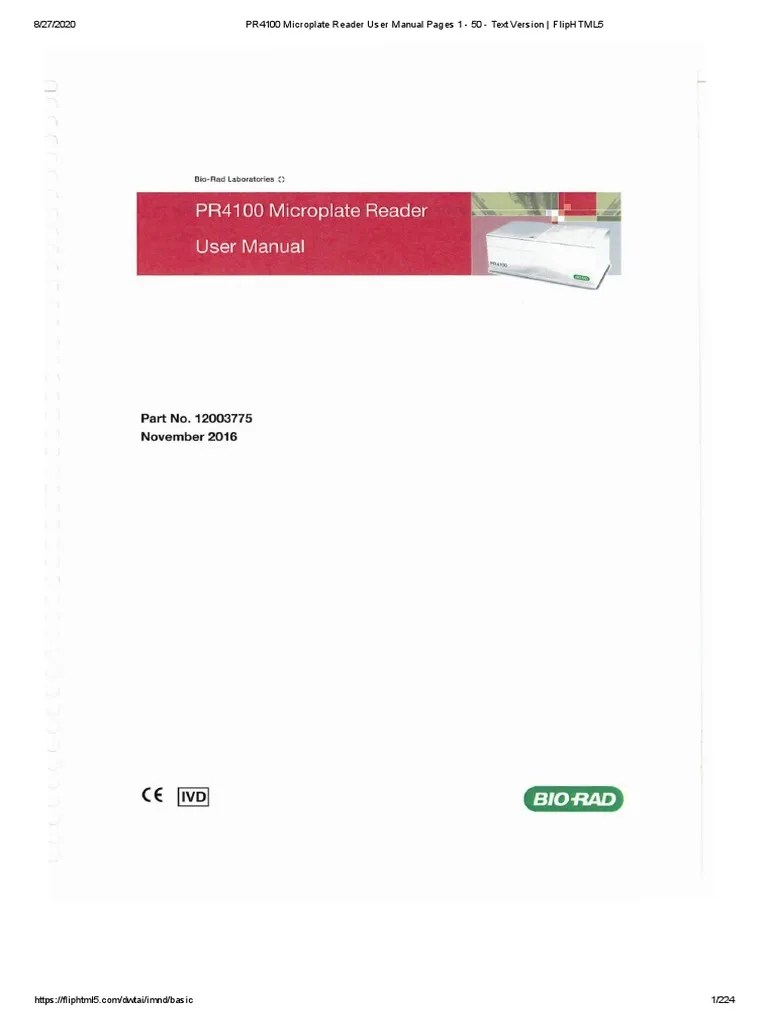 PR4100 Microplate Reader User Manual Pages 1 50 Text Version