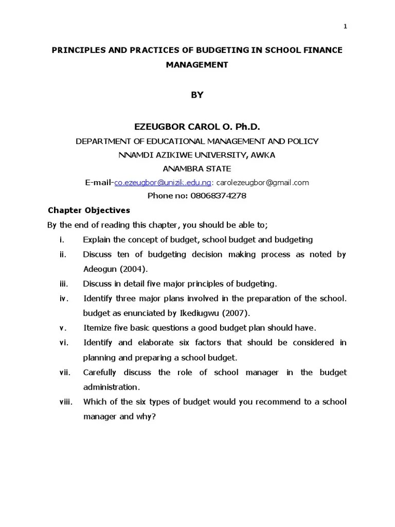 Principles and Practices of Budgeting PDF Budget Goal