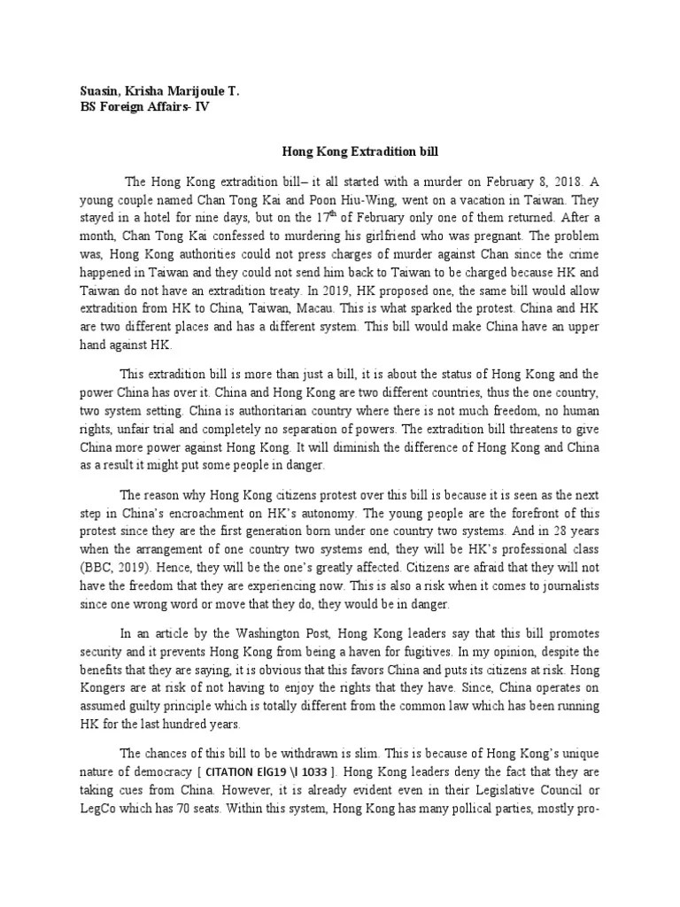 Hong Kong Extradition Bill PDF Hong Kong Ethical Principles