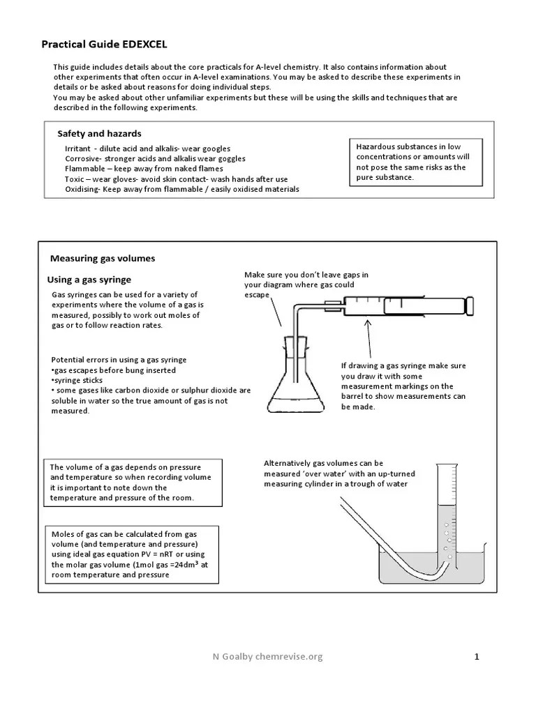 Practical Guide EDEXCEL Safety and Hazards PDF Titration Chemistry