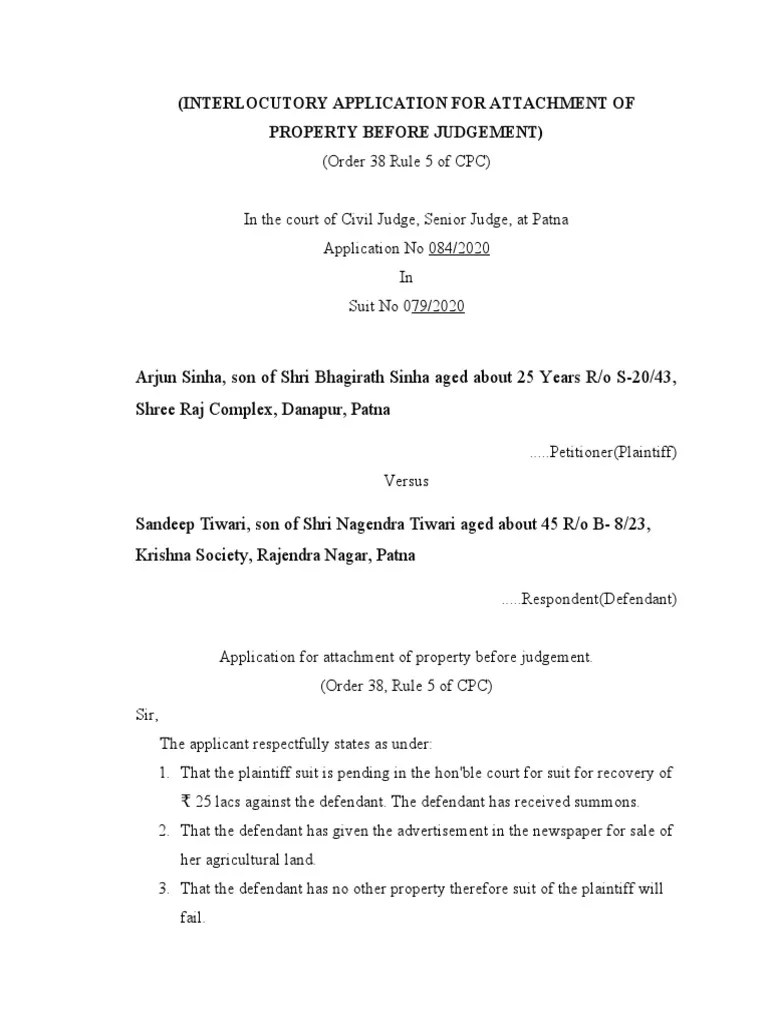 Interlocutory Application For Attachment of Property Before Judgement