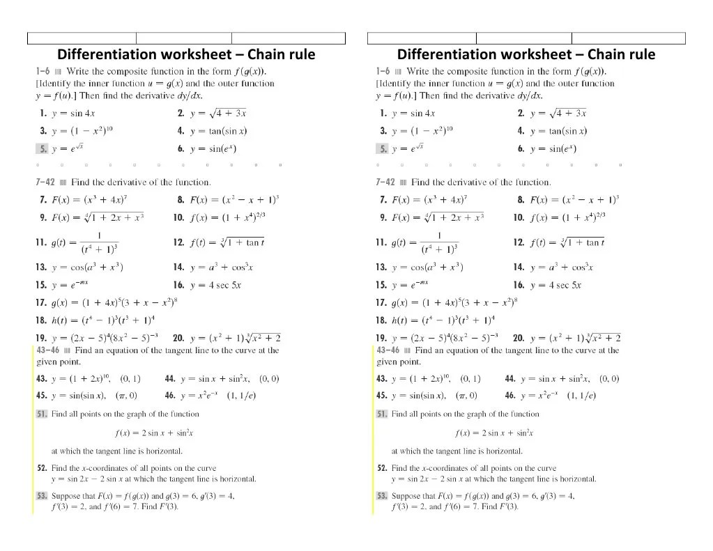 Chain Rule Worksheet PDF