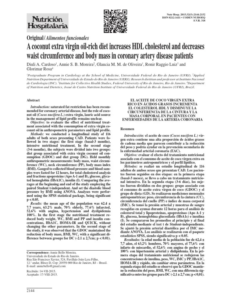 A Coconut Extra Virgin OilRich Diet Increases HDL Cholesterol and