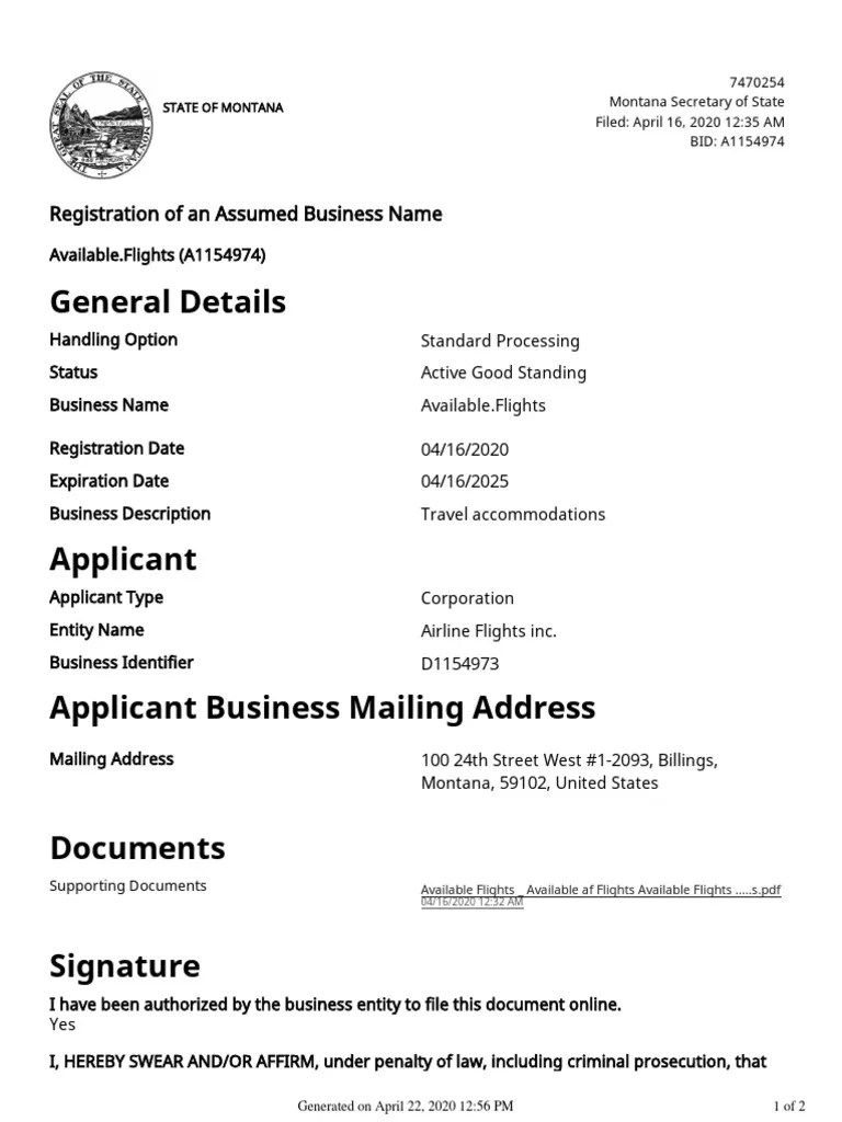 Registration of An Assumed Business Name7470254 PDF PDF Justice