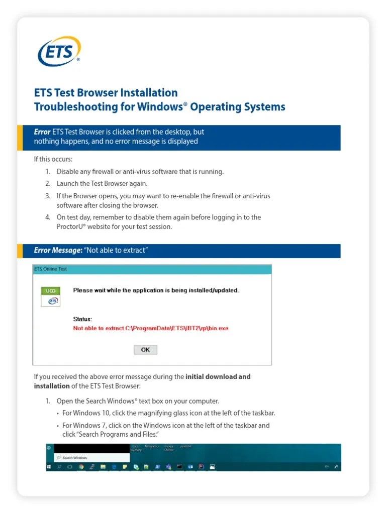 ETS Test Browser Installation Troubleshooting For Windows® Operating