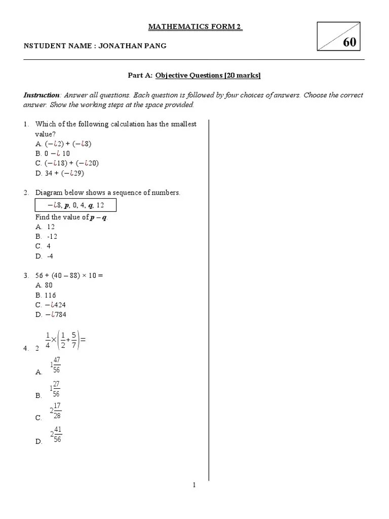 Instruction Answer All Questions. Each Question Is Followed by Four